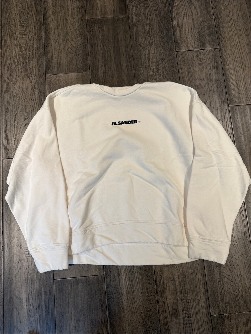 Jil Sander+ Men's Off-White Crewneck Sweatshirt with Center Logo